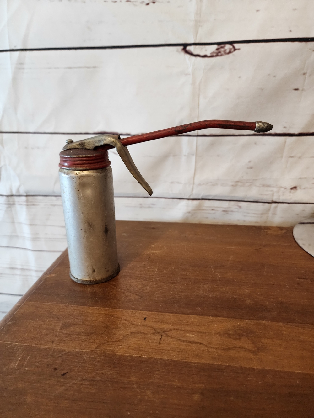 Vintage Golden Rod Workshop Oil Can with Red Spout and Lever